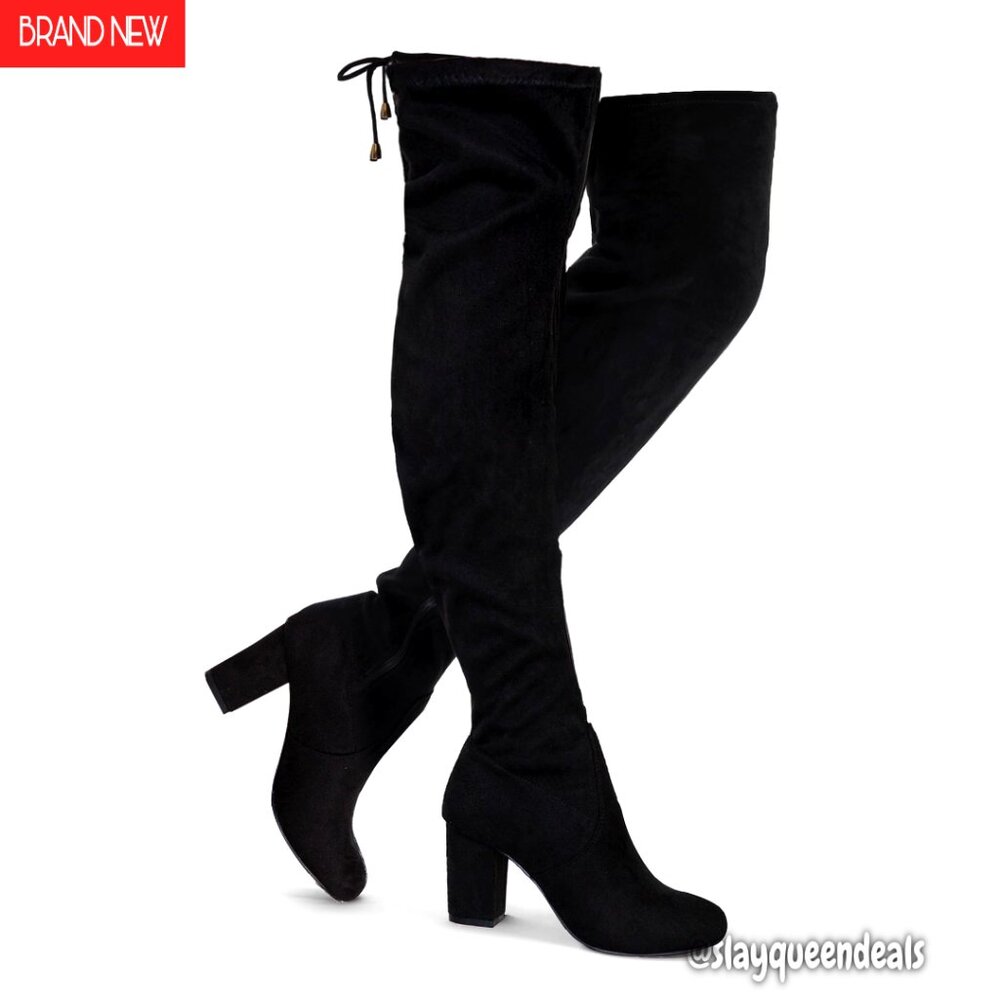Women's Over The Knee Boots Suede Thigh High 3 Inch Chunky Heels Zipper